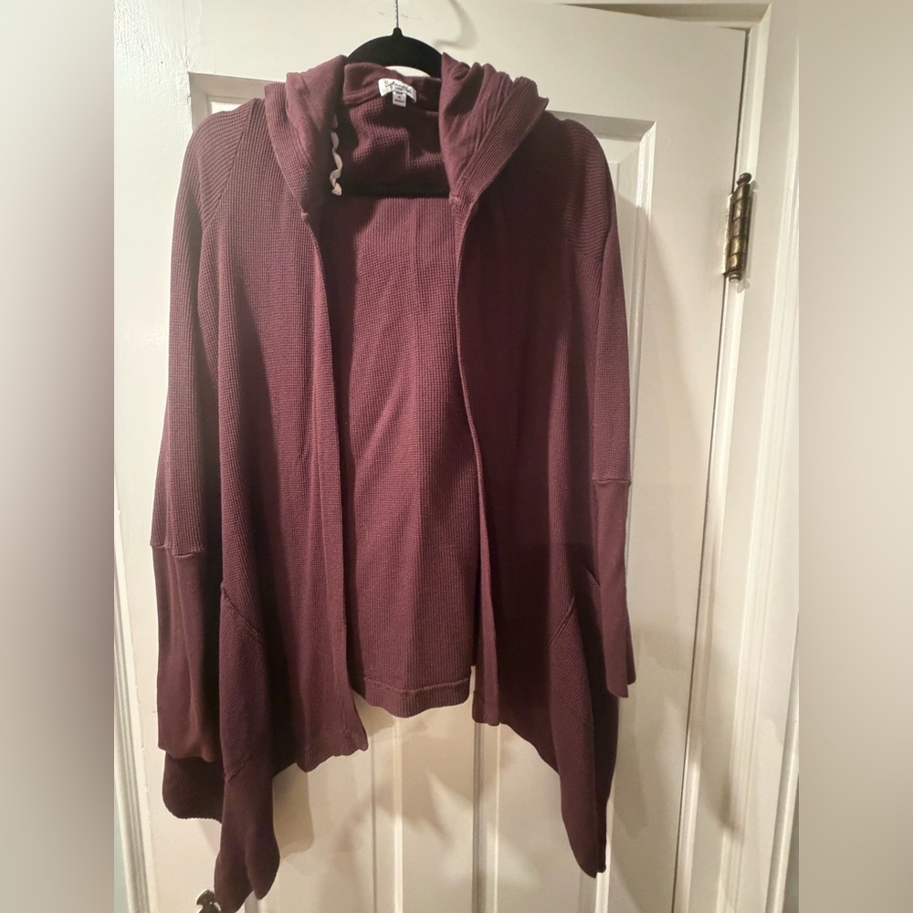 Splendid open waffle cardigan with hood